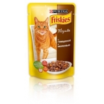 Friskies (Фріскіс) Консервований повнораціонний корм для дорослих котів з яловичиною та морквою. Шматочки у підливці 100 г